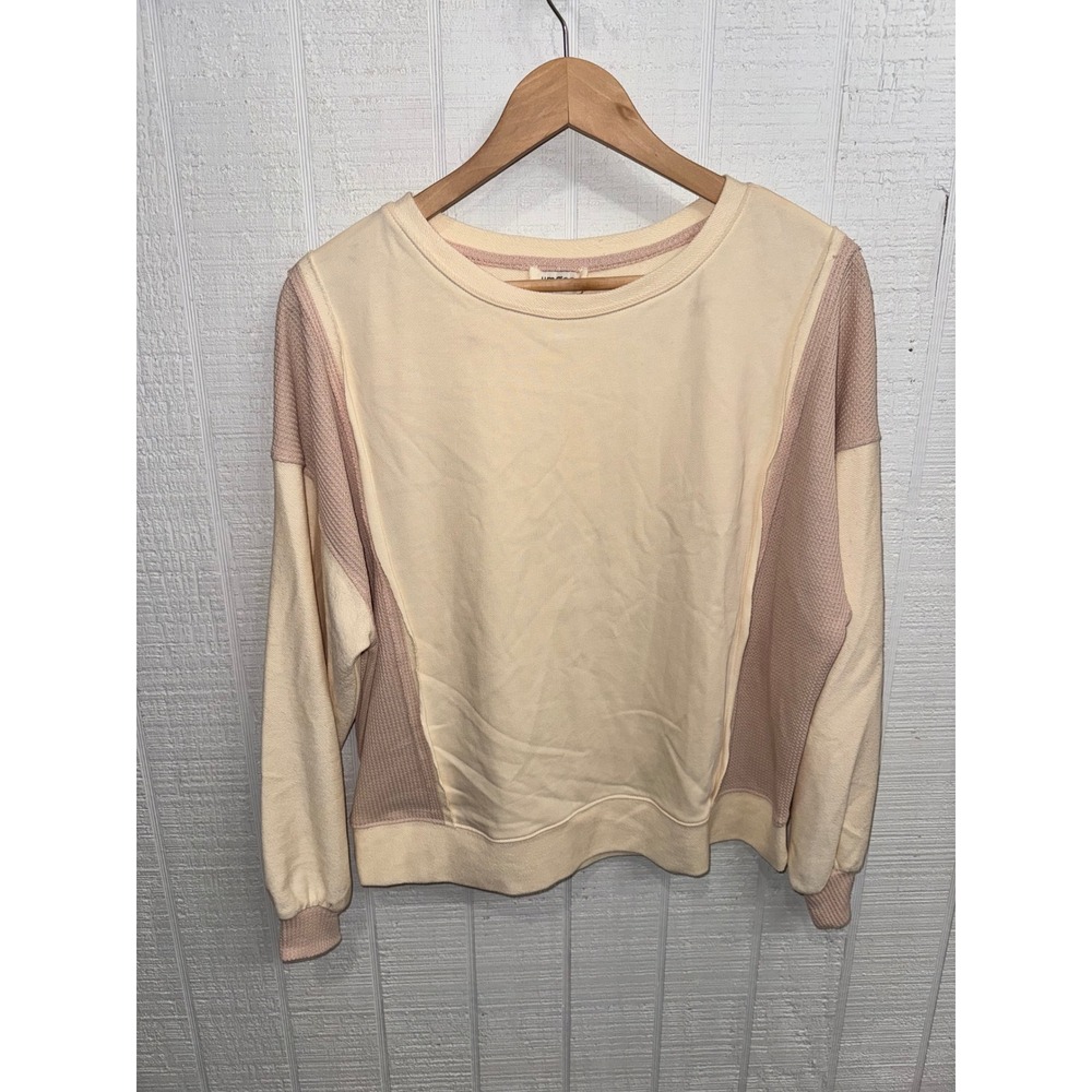 Umgee Sweatshirt Women Natural Rose Waffle Knit Mixed Media Boho Small